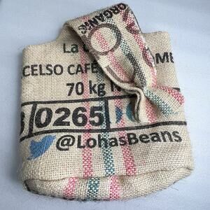 Upcycled Burlap Artisan Coffee Sack Tote Bag Jute Fabric lined Heavy Coffee Art